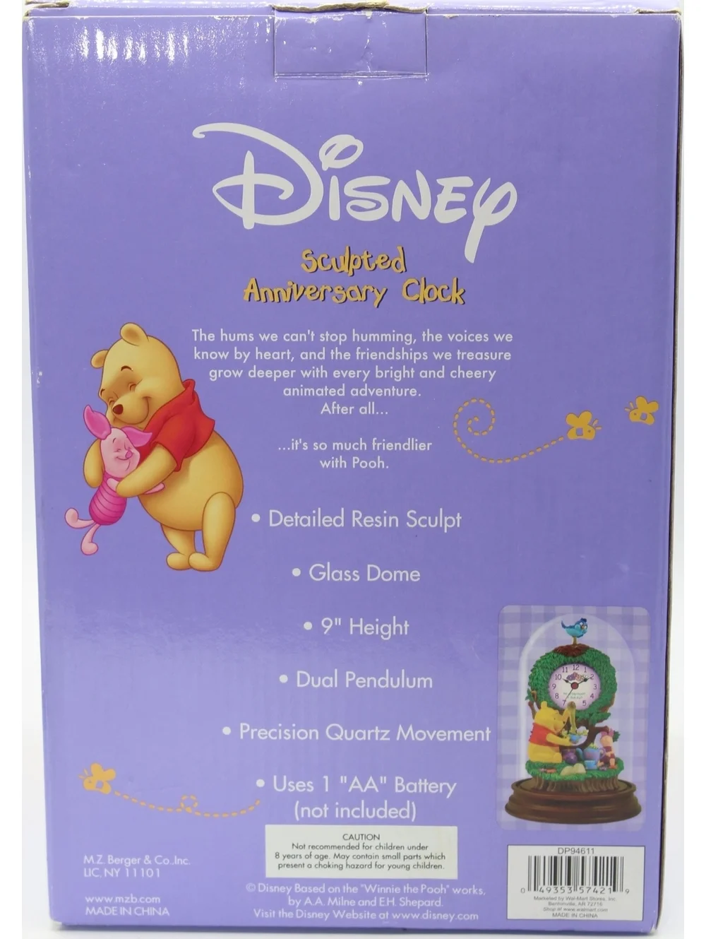 Disney Winnie Pooh Glass Dome Piglet Tree Pendulum Sculpted Anniversary Clock 9